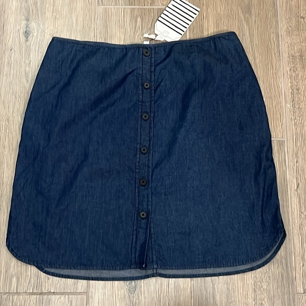 Reed Brand Women’s Jean Skirt Button Up NWT Dark Blue Mini Midi Shirttail Cotton - Picture 10 of 11